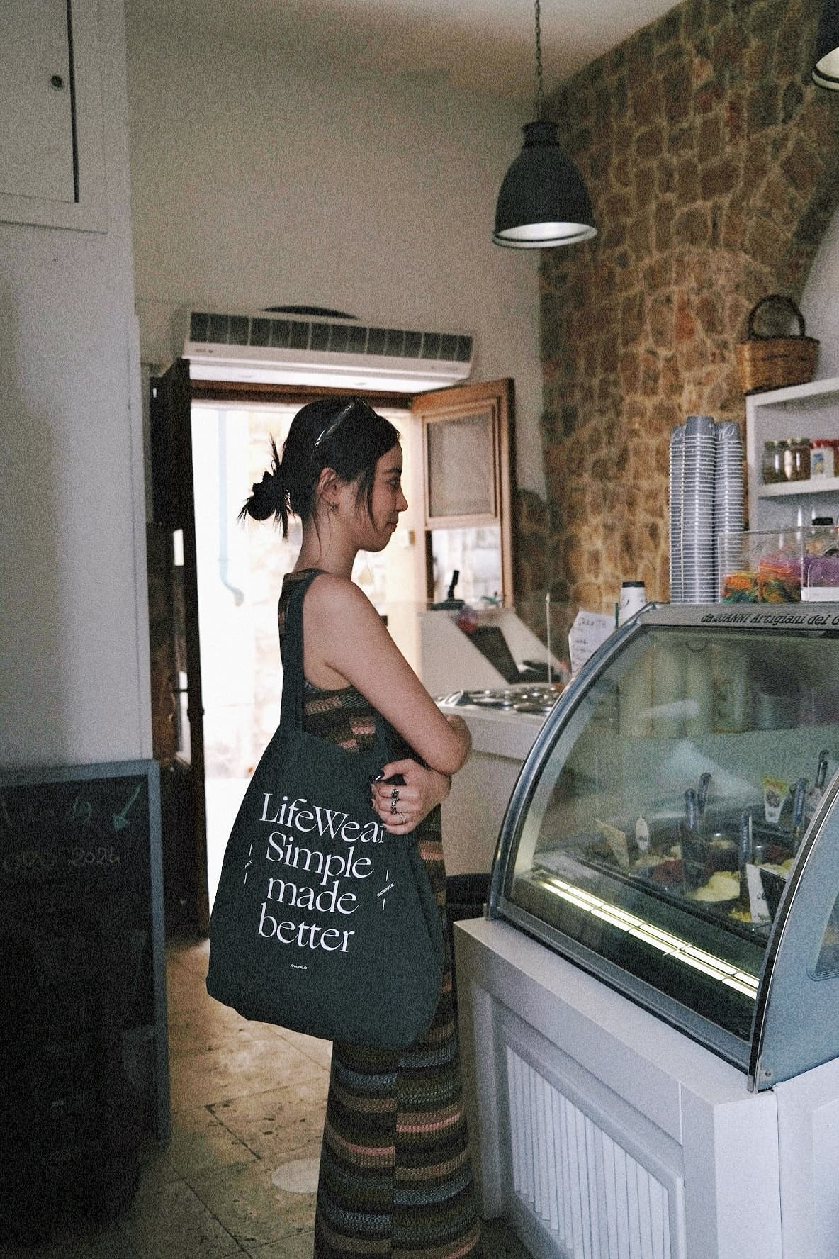Eryou at an Italian gelato counter